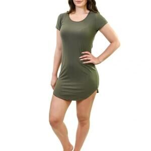 Young USA Women's Sz S Soft Stretch Mid Thigh Length Green Comfy Shirt Dress NEW
